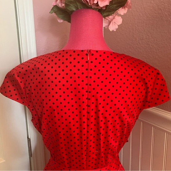 Retro Style Red Black Polka Dot Cap Sleeve A-Line Modest Dress size XL - Picture 6 of 10